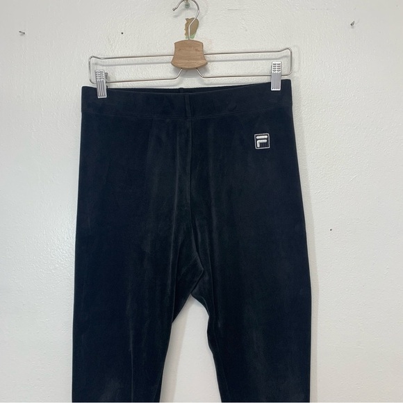 Fila Black Velour Pull On Leggings Woman  Medium Logo Leisure Activewear Travel - Picture 2 of 9